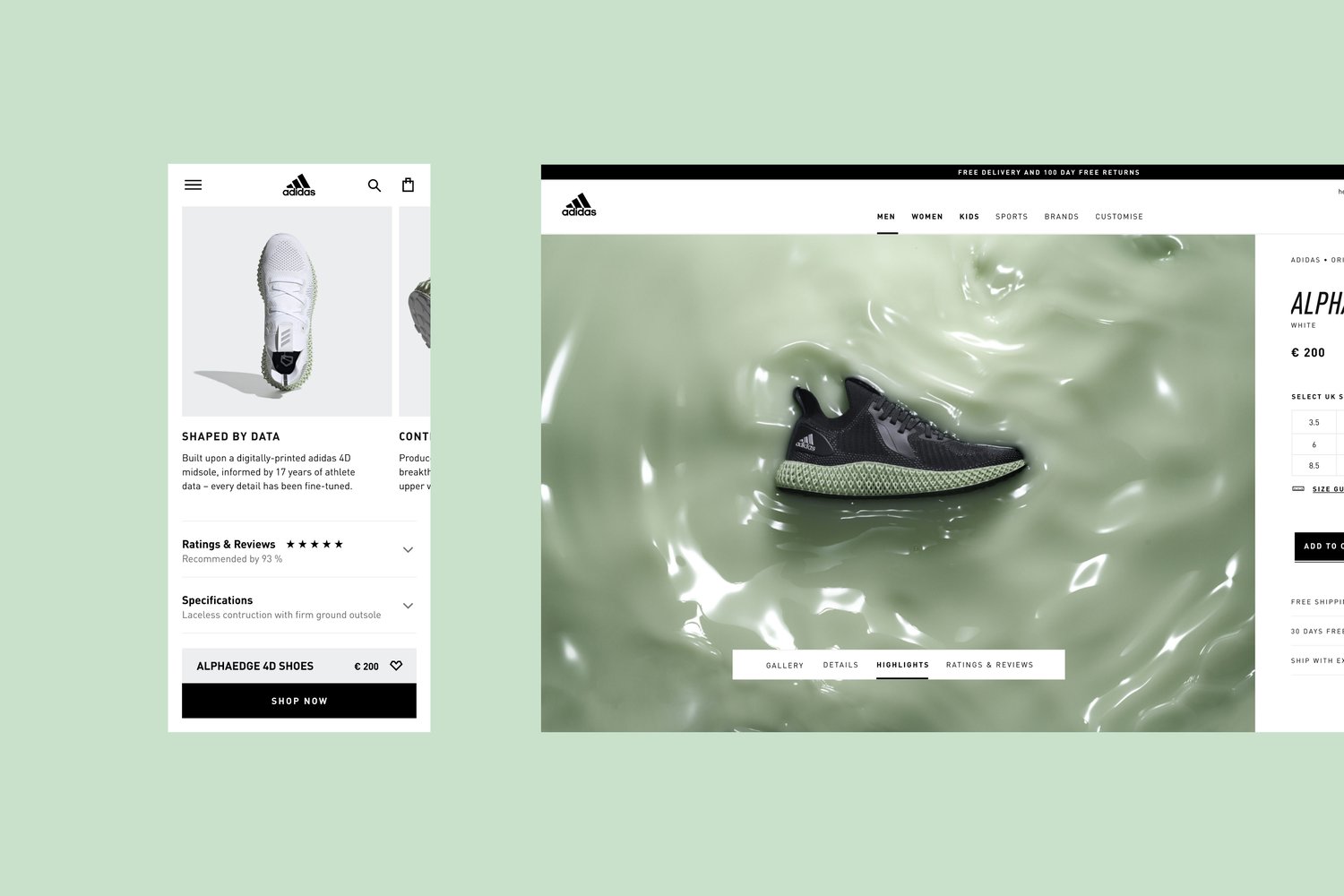 UI image of the Adidas.com e-com