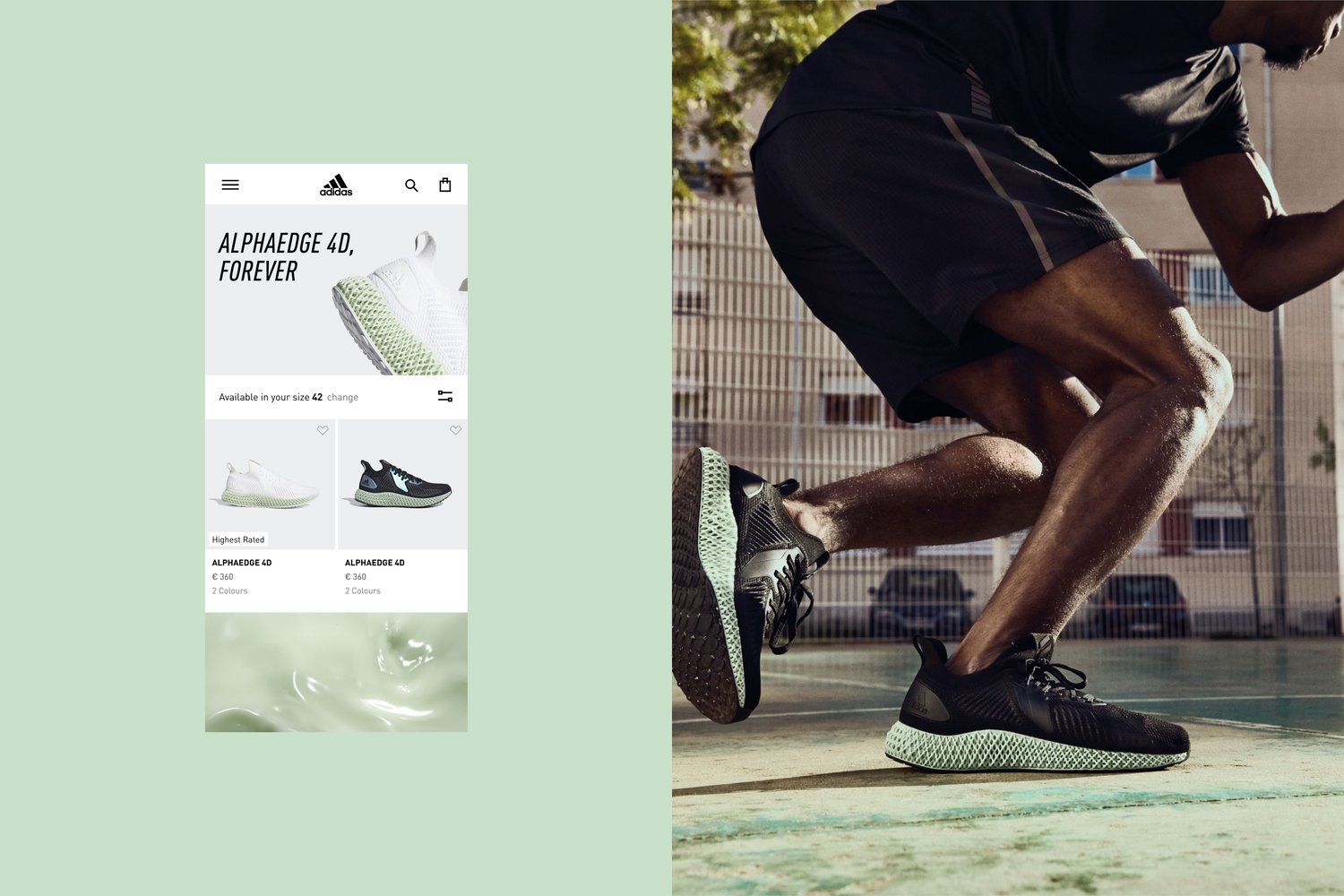UI image of the Adidas.com e-com with an Adidas brand image of a woman running